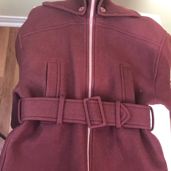 CARVEN France Oversized Wool Coat Jacket Belt Zip Front Hood Collar Pockets Rare - Picture 12 of 16